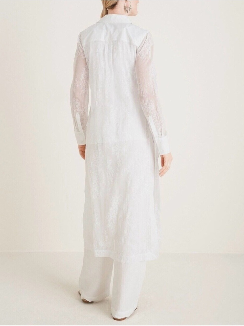 Chico's Cream Lace-Panel Button Shirt